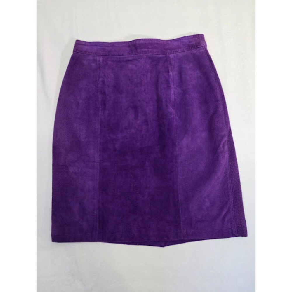 Vintage 90s G-III Global Identity Purple Suede Leather Pencil Skirt Womens 9/10 - Picture 2 of 8